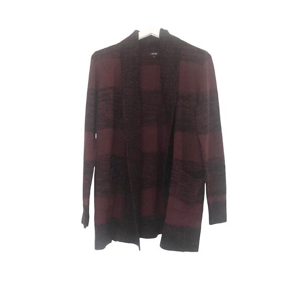 Apt 9 Maroon and Black Buffalo Check Open Front Cardigan Sweater Size Large - Picture 1 of 7